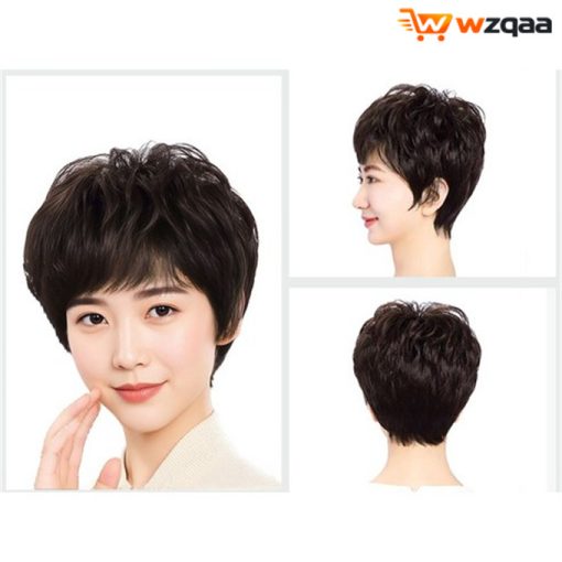 100% 인모 수제 중년여성 전체가발 엄마통가발 웨이브 가발